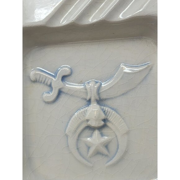 Vintage White Ceramic Ashtray With Blue Sword & Star Design - Picture 8 of 10